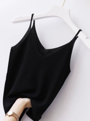 Slim shoulders low collar ice silk suspender vest for women's summer large size suit with base shirt and scheming knitted top