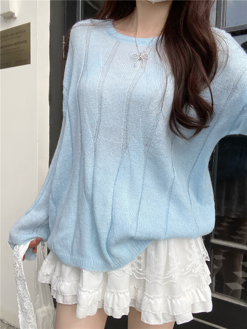 Real shot, soft, sweet, loose and casual alpaca wool + sheep wool and twisted hollow sweater for women