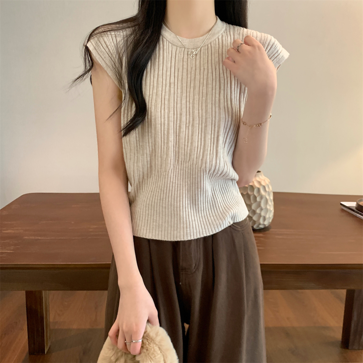 Early spring Korean style slim Andy velvet sweater short-sleeved versatile underwear sweater top