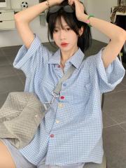 New Summer High-End Design Sense Niche Loose-Fit Women's Striped Short-Sleeve Polo Shirt