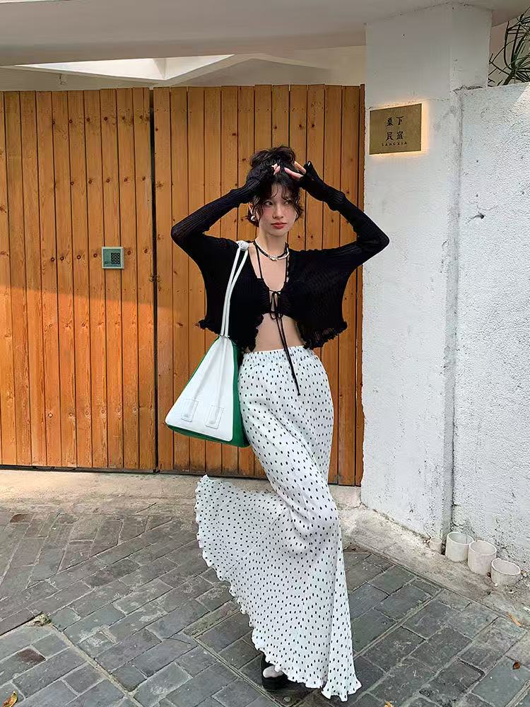 DULA好好家波點半身裙女小個子夏季2025年新款高腰顯瘦包臀套裝