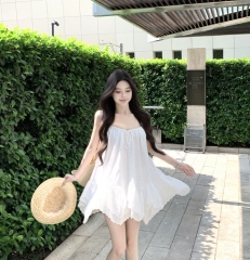 實拍 度假風吊帶連衣裙沙灘海邊甜美穿搭公主裙