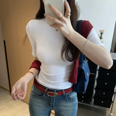 Real photo of white short-sleeved T-shirt, half-sleeved bottoming shirt, long-sleeved inner 2025 spring new Korean style slim body