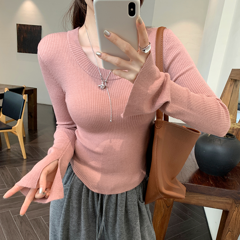 Real photos Korean style dopamine long-sleeved knitted wool base shirt 2025 new slim fit top