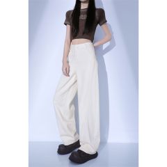 Real shot of 2025 spring fashion splicing design sense scimitar jeans women's wide-leg loose slim and fashionable