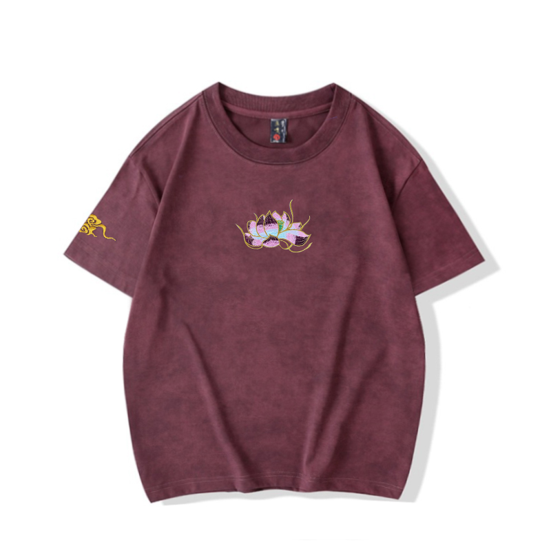 First release 210 grams pure cotton extra large size 300 kilogram national trend Chinese style Nezha lotus embroidered short-sleeved T-shirt