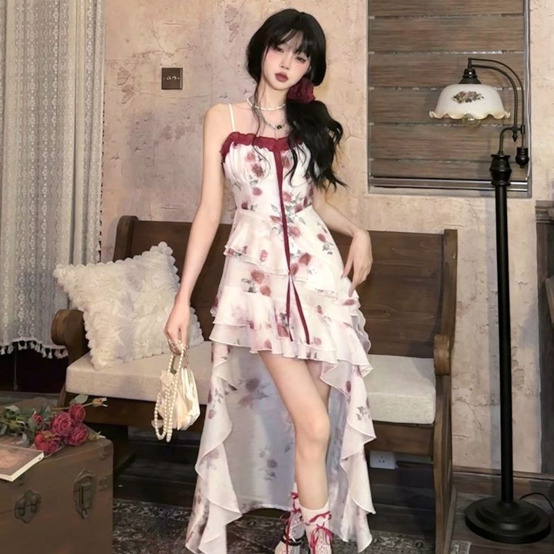 海邊度假風不規則暈染碎花吊帶裙海邊拍照絕美連衣裙2025夏季新款