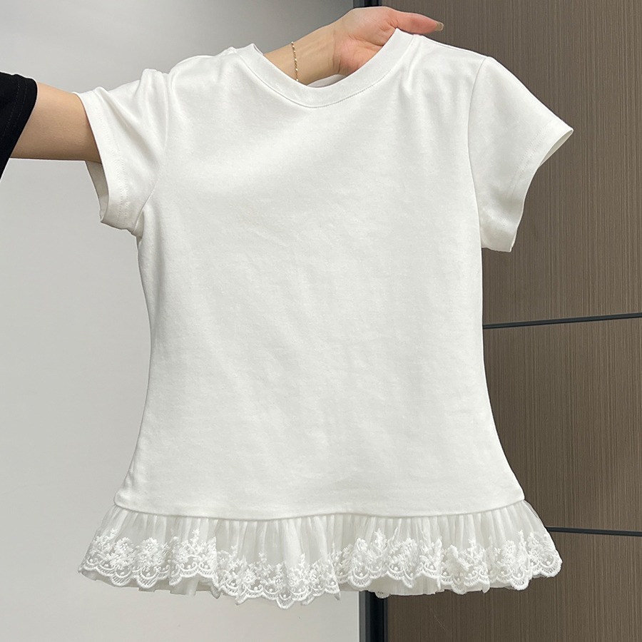 Modal fabric 260g ballet style lace short-sleeved T-shirt for women in summer new style interior design top