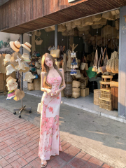 Real shots of rose fragments, romantic atmosphere of spring and summer, printed elastic mesh suspender skirt