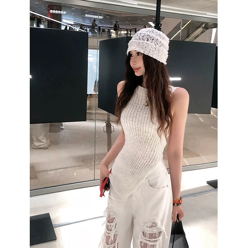 不規則下擺無袖針織吊帶女早春2025新款修身韓代背心辣妹