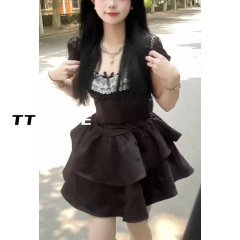 New summer French sweet and gentle black princess puffy skirt for female student fashion temperament slim short skirt