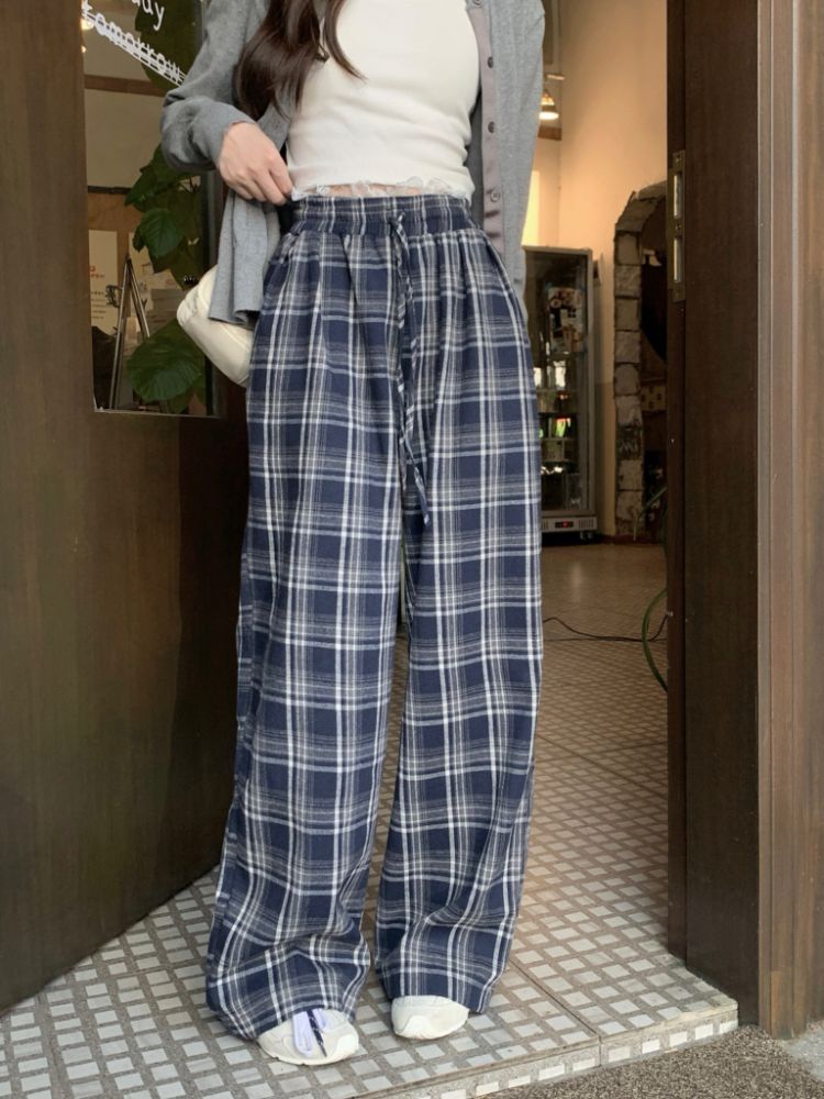 Original quality lattice lace casual pants for women new style furnished design loose wide-leg pants