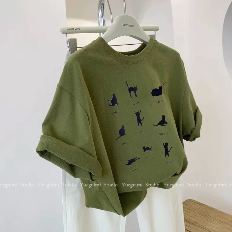 Original quality design sense casual printed T-shirt couple 2025 spring and summer new loose short-sleeved top trendy