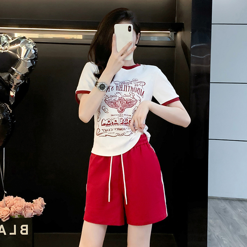 Imitation cotton short-sleeved shorts casual sports suit for women in summer 2025 new fashionable and slimming two-piece set