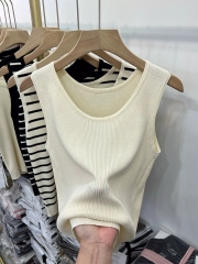 Ice silk short vest suspender sleeveless solid color knitted T-shirt for women in summer new sexy hot girl base shirt