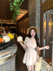 實拍 法式斜肩氣質百搭短裙收腰裙子