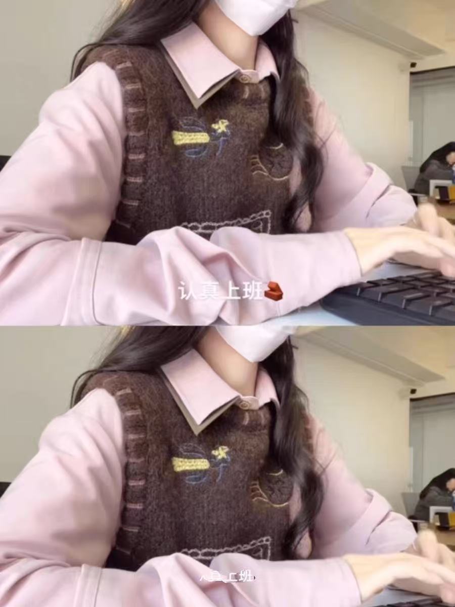 復古咖色刺繡針織馬甲背心女春季新款小個子短款疊穿馬夾外穿