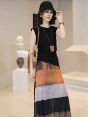 半高領小飛袖修身撞色穿搭超好看連衣裙女2025新款夏季輕奢高級感