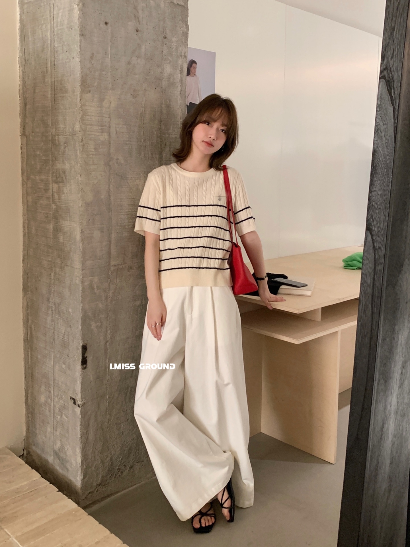 Round neck striped embroidered sweater for women short-sleeved T-shirt versatile wool top 2025 spring new style