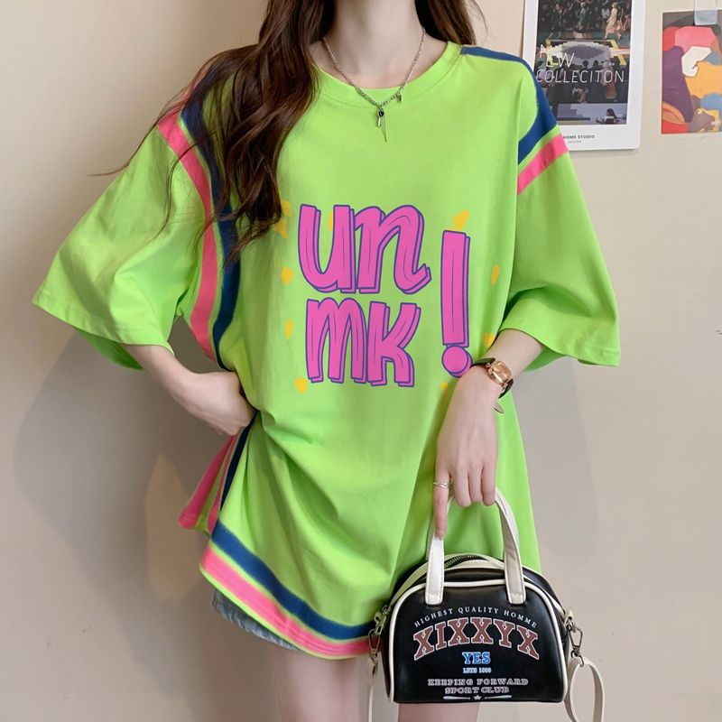 First release 100% pure cotton/back collar/letter has been changed to short-sleeved T-shirt for women's letter printing age-reducing loose top