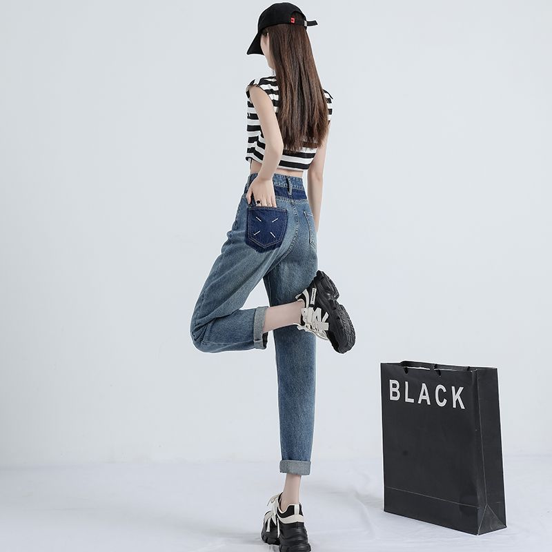 Real shot of 2025 spring American high-waisted Harem jeans for women slim wide-leg pants dad pants loose straight pants