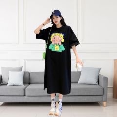 First fat mm large size women's mid-length T-shirt skirt short-sleeved pure cotton over-knee dress trendy and casual t