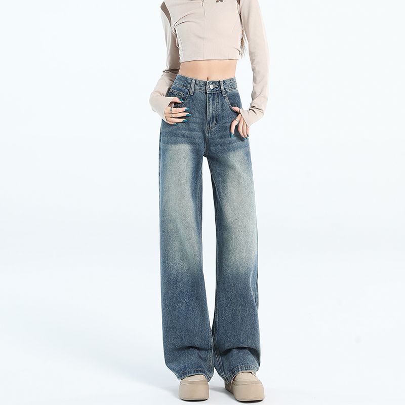 Real shot of 2025 spring Korean version of slim, loose, versatile straight and draped floor pants