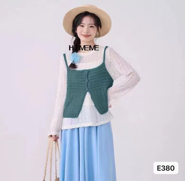 New Korean niche design in summer, hollow crochet knitted vest layered suspender