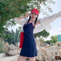 Shipped Navy sleeveless suspender dress Short small children's summer casual versatile backless skirt