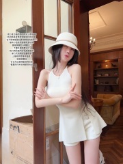 設計感開叉吊帶連衣裙女新款韓系純欲風中長款針織小背心外穿上衣