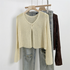 鏤空針織開衫外搭吊帶罩衫女夏季外套薄紗純色防曬短款小披肩上衣