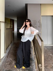 韓版慵懶風顯瘦寬鬆鏤空防曬T恤女夏季新款休閒百搭長袖上衣