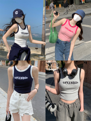 針織白色吊帶小背心女夏季顯瘦內搭辣妹工字短款打底運動上衣外穿