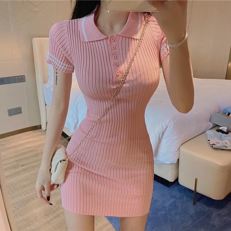 Shipped Short-sleeved skirt, slim and slim hip short skirt, knitted dress for women