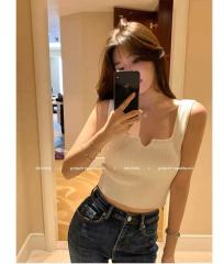 CloudSweet白雲甜辣妹心機針織吊帶背心女夏短款白色打底內搭上衣