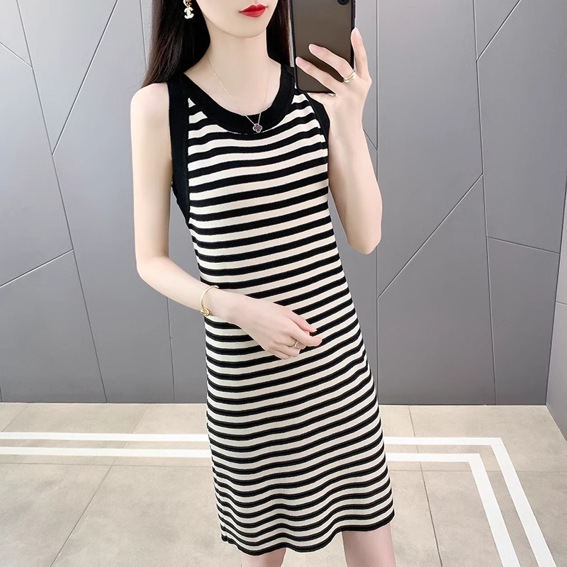Shipped Knitted Dress Women's Sleeveless Vest Skirt Loose Sling Skirt Spring and Summer Base Outdoor Skirt