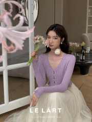 LE LART夏季上新法式優雅鏤空荷葉邊V領防曬衫針織開衫上衣女