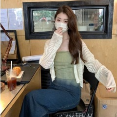 Shipped Hollow celebrity knitted cardigan thin ice silk jacket knitted sweater women's sunscreen shirt commuting