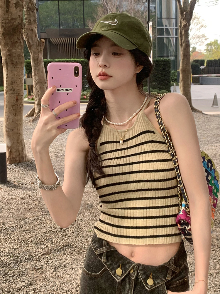 范智喬辣妹針織吊帶背心女內搭修身打底短款美背外穿性感露背上衣