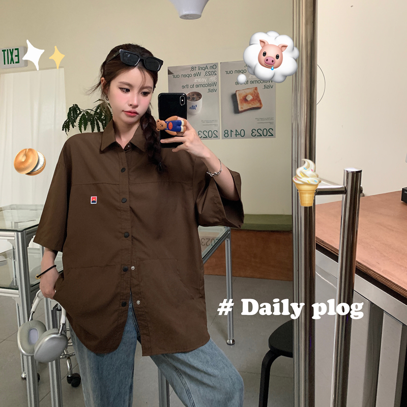 American retro workwear casual versatile couple shirt jacket for women 2025 summer new half-sleeved loose shirt trend