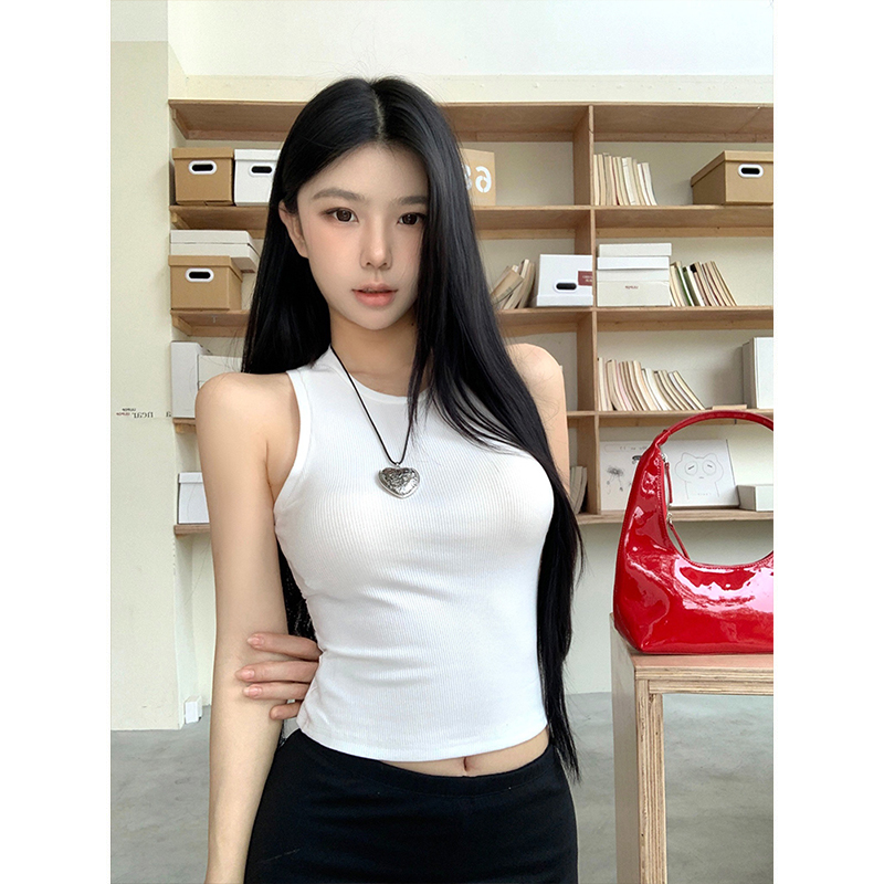Real shot - round neck vest for women with inner wear summer breast-covering sleeveless vest top can be worn outside