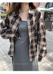alex stevens Maillard series plaid shirt jacket for women spring bm loose mid-length shirt top