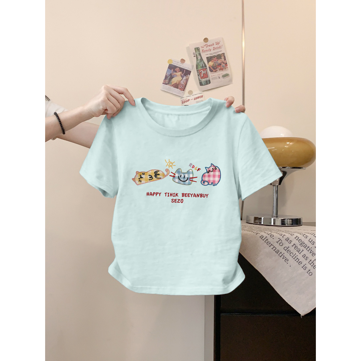 High-quality pure cotton 210g 40 Odale 92 cotton 8 spandex slim shoulder-brushed pleated short-sleeved T-shirt for women