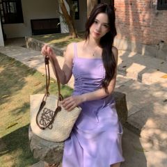 French gentle suspender skirt for women's design niche drawstring pleated waistband strapless skirt slim and slim dress