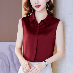 Real shot of high-end satin 2025 new women's imitation silk vest shirt sleeveless loose top