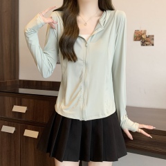 Real shot~Large size fat MM summer new slim fit slim and cool fabric breathable and comfortable sunscreen jacket top