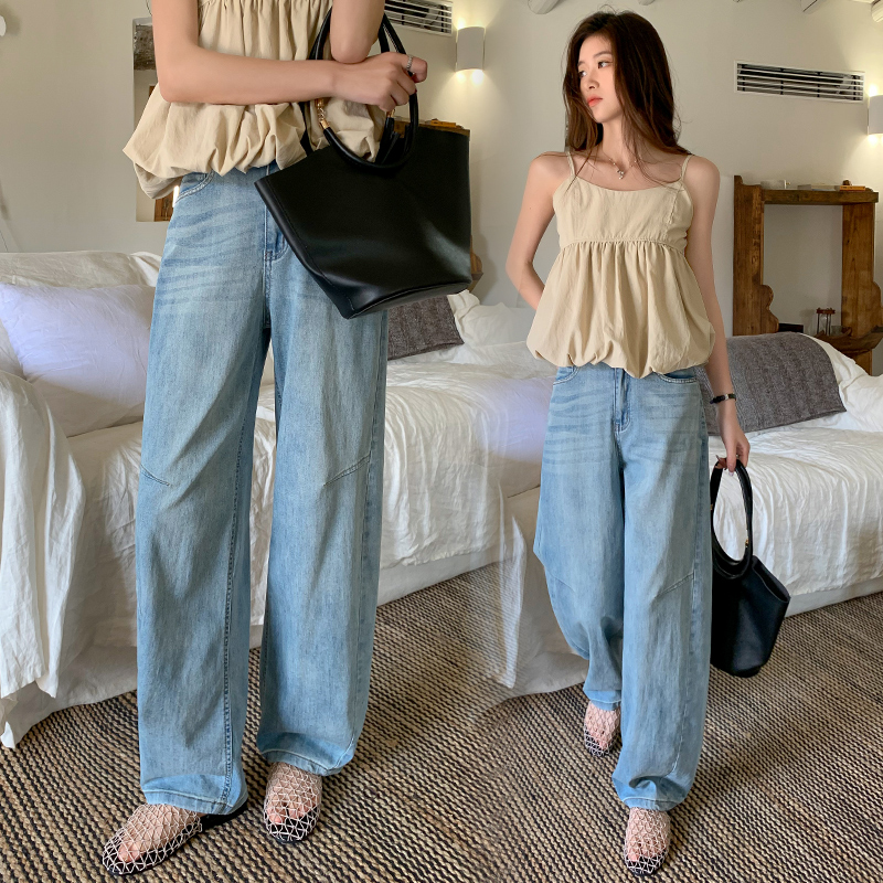 Retro wide-leg jeans for women with high waist drooping 2025 spring new loose slim design straight-leg mopping pants