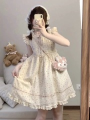 Little first love cake floral skirt slim and slim flying sleeves pure ballet style round neck fairy skirt women