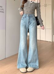 Light blue low waist retro flared jeans tall new style loose wide-leg slimming low waist straight-leg mopping pants