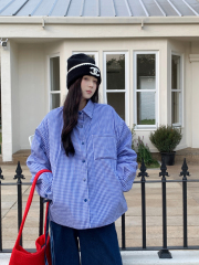 Korean style plaid shirt-style cotton jacket for women 2025 winter new loose thick warm versatile cotton jacket